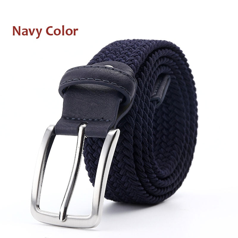 Belt Elastic For Men Leather Top Tip Male Military Tactical Strap Canvas Stretch Braided Waist Belts 1-3/8" Wide Wholesale