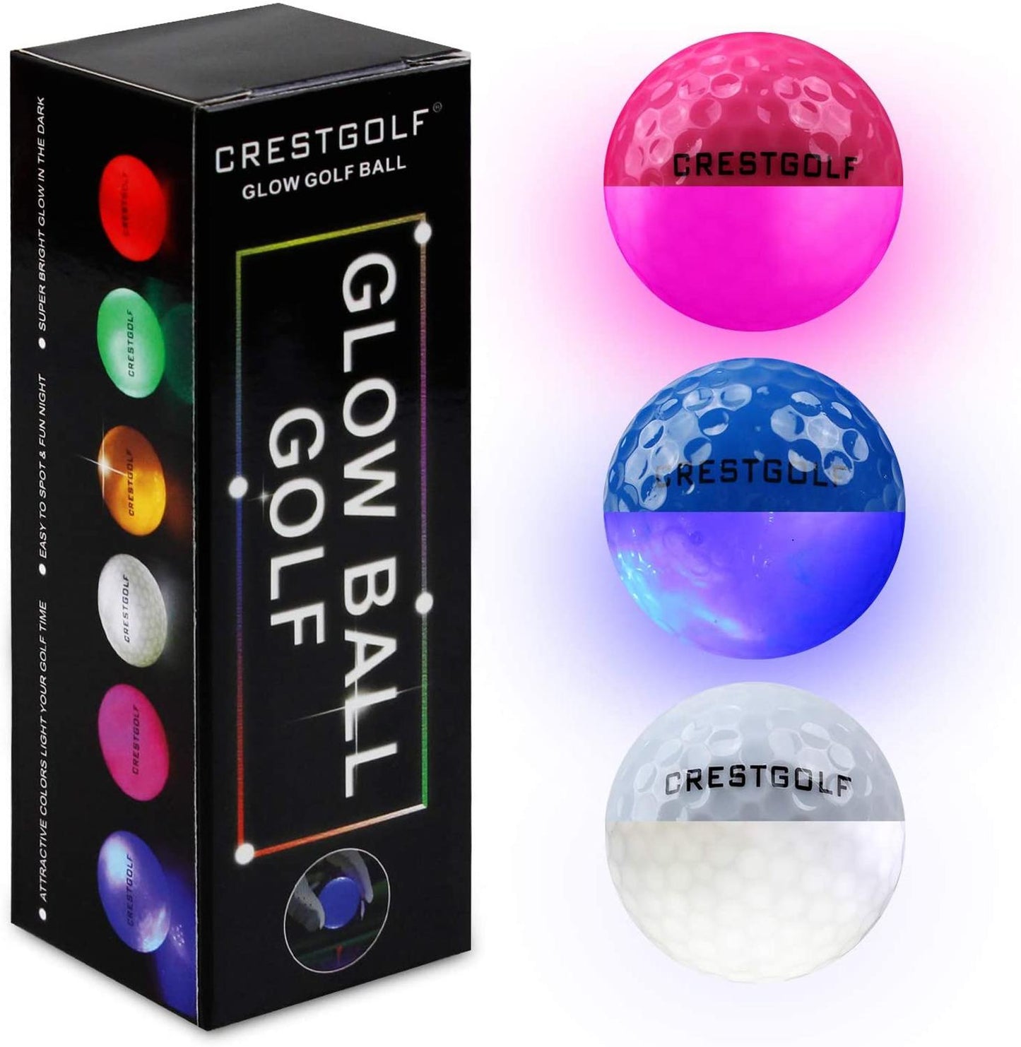 Crestgolf LED Golf Balls for Night Glow in The Dark Golf Ball Super Bright Six Color for Your Choice Best Golf Gift for Golfers