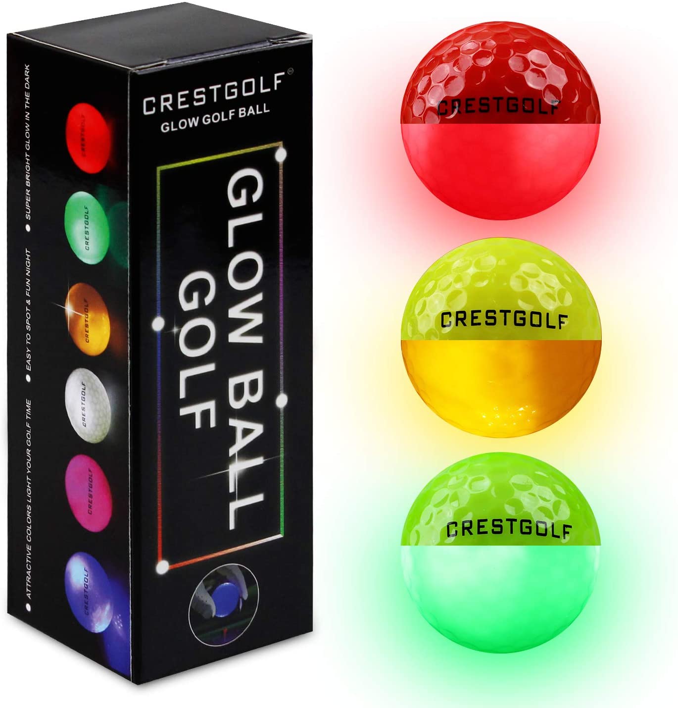 Crestgolf LED Golf Balls for Night Glow in The Dark Golf Ball Super Bright Six Color for Your Choice Best Golf Gift for Golfers