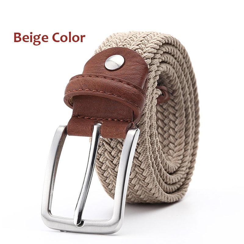 Belt Elastic For Men Leather Top Tip Male Military Tactical Strap Canvas Stretch Braided Waist Belts 1-3/8" Wide Wholesale