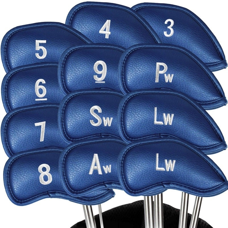 12 Pcs Deluxe Synthetic Leather Golf Iron Head Covers Club Headcover Waterproof for All Irons Club