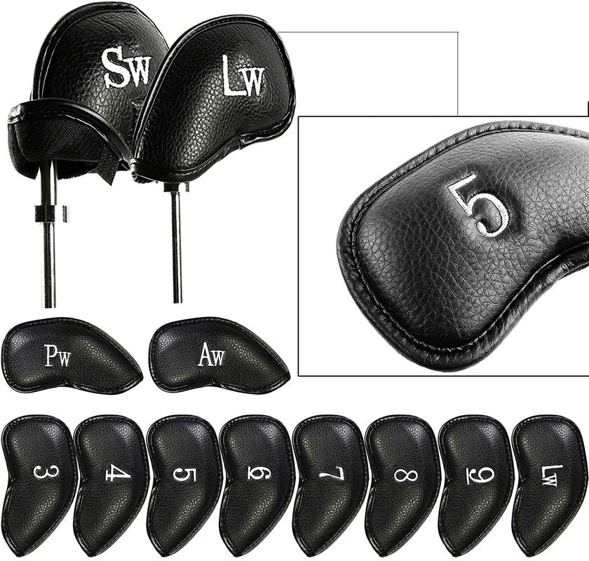 12 Pcs Deluxe Synthetic Leather Golf Iron Head Covers Club Headcover Waterproof for All Irons Club