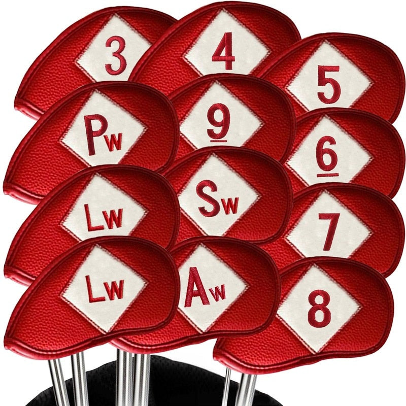 12 Pcs Deluxe Synthetic Leather Golf Iron Head Covers Club Headcover Waterproof for All Irons Club