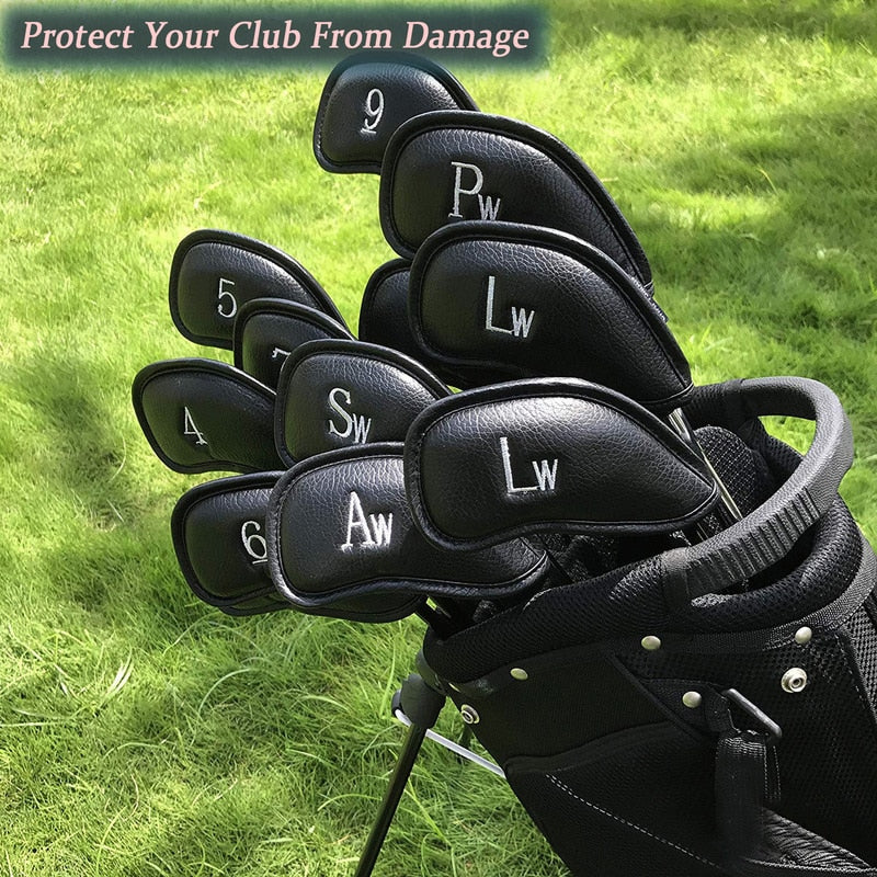 12 Pcs Deluxe Synthetic Leather Golf Iron Head Covers Club Headcover Waterproof for All Irons Club