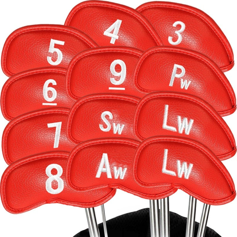 12 Pcs Deluxe Synthetic Leather Golf Iron Head Covers Club Headcover Waterproof for All Irons Club