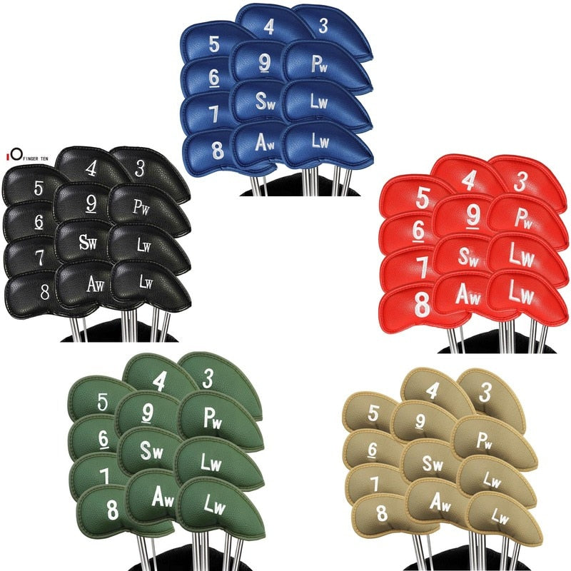 12 Pcs Deluxe Synthetic Leather Golf Iron Head Covers Club Headcover Waterproof for All Irons Club