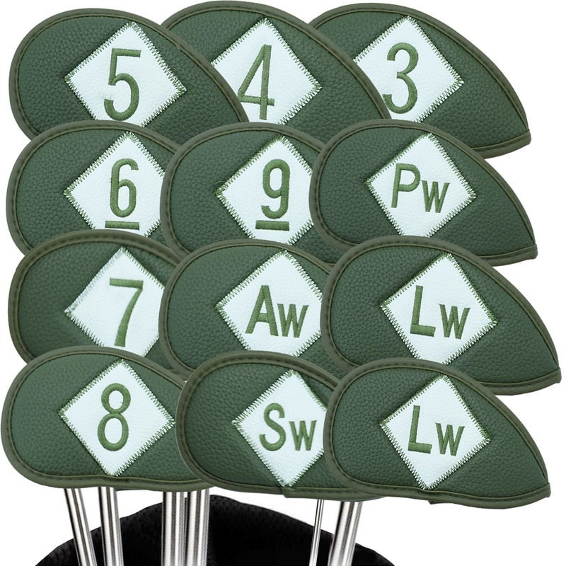 12 Pcs Deluxe Synthetic Leather Golf Iron Head Covers Club Headcover Waterproof for All Irons Club