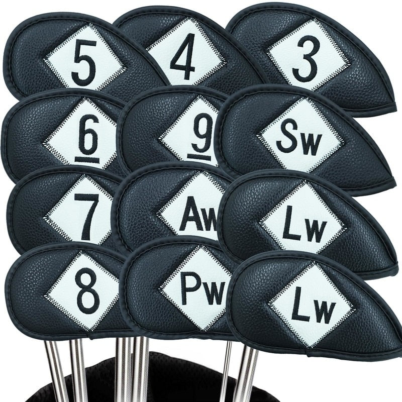 12 Pcs Deluxe Synthetic Leather Golf Iron Head Covers Club Headcover Waterproof for All Irons Club