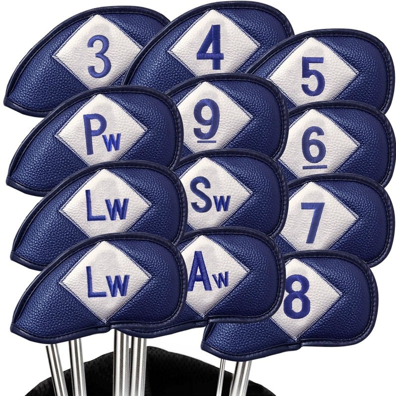 12 Pcs Deluxe Synthetic Leather Golf Iron Head Covers Club Headcover Waterproof for All Irons Club